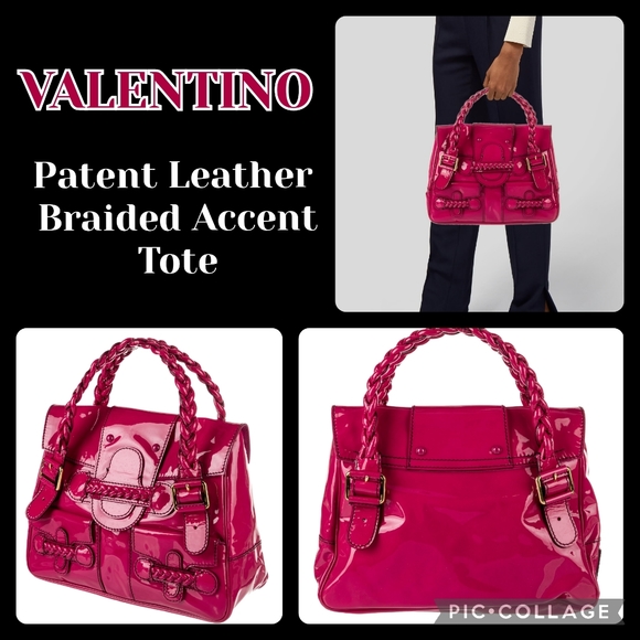 Valentino Handbags - VALENTINO Patent Leather Braided-Accent Tote